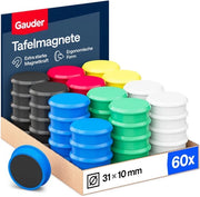 Magneti per lavagne e frigoriferi - Magneti forti per lavagne bianche e frigoriferi - Magneti rotondi per ufficio, scuola e casa (31 x 10 mm - 60 pezzi - Colorati)