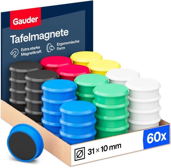 Magneti per lavagne e frigoriferi - Magneti forti per lavagne bianche e frigoriferi - Magneti rotondi per ufficio, scuola e casa (31 x 10 mm - 60 pezzi - Colorati)