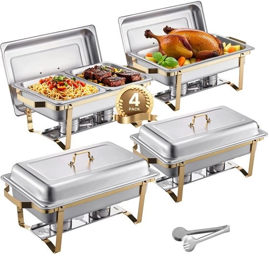 Buffet riscaldatore - Cassa da servizio - Ciotola per ristorazione con coperchio - Scaldavivande - Acciaio inossidabile - Oro