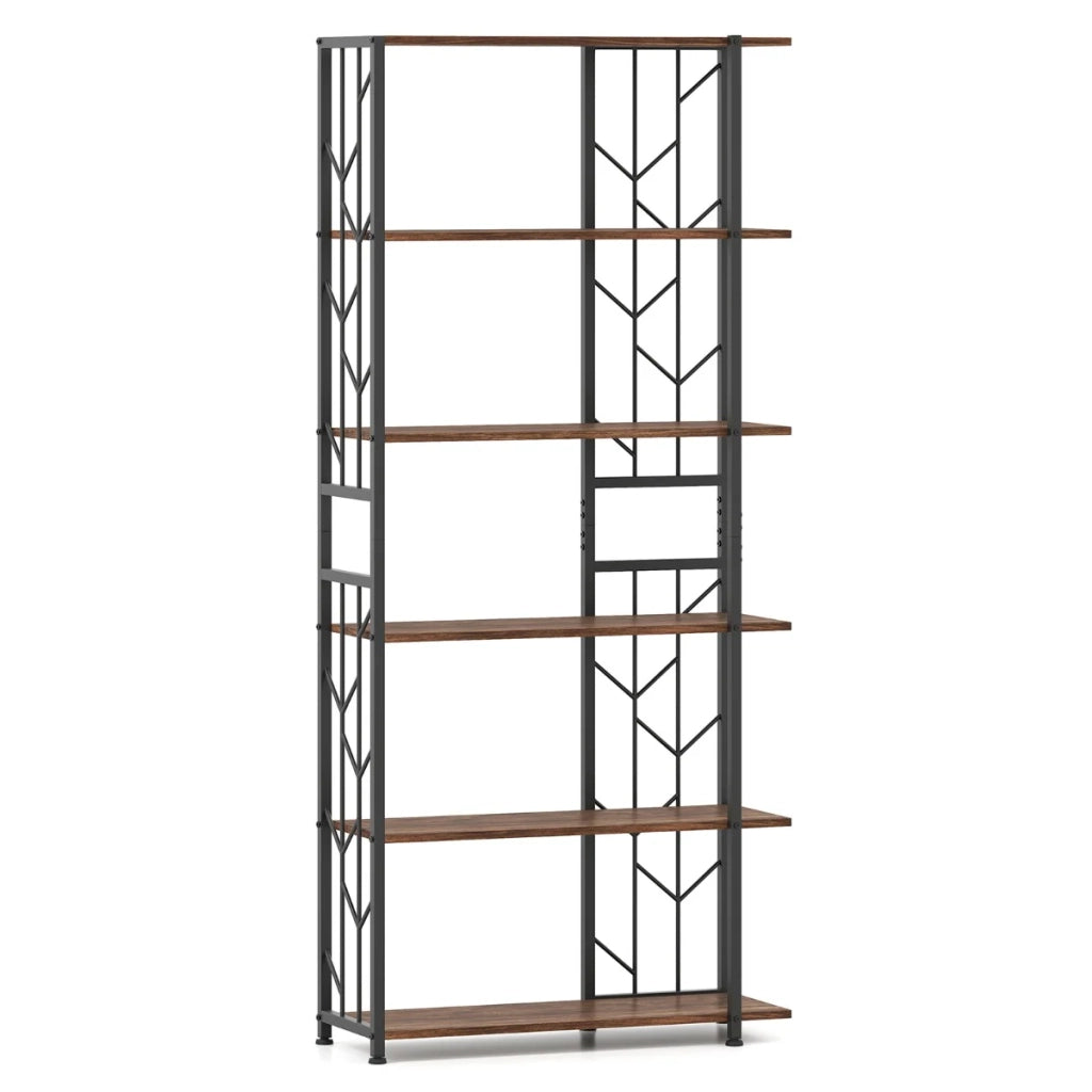 Libreria autoportante a 6 ripiani 80 x 31 x 180 cm stabilità rinforzata design geometrico in legno nero rustico 20_0010733