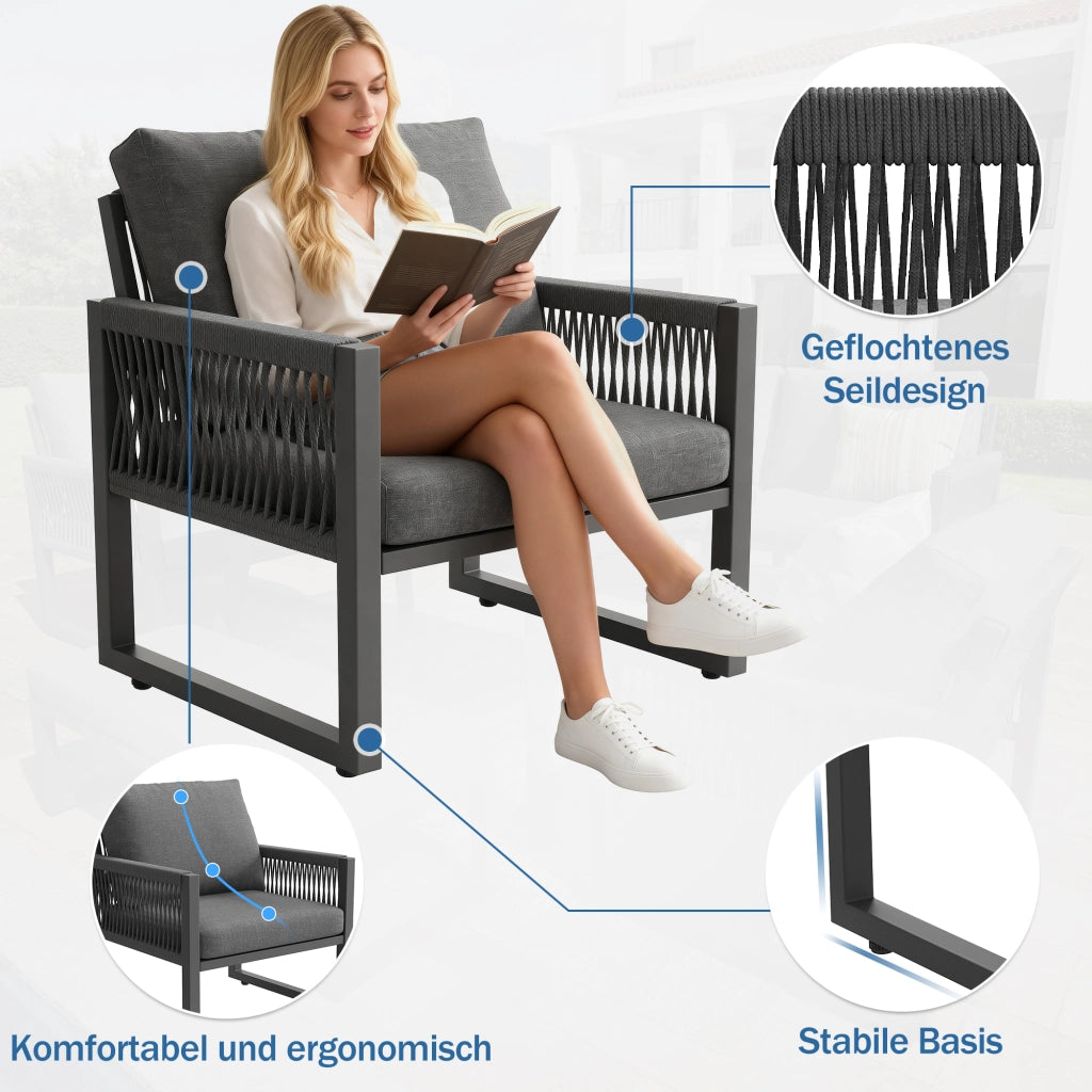 Set mobili giardino: Divanooo esterno 6-7 persone; lounge + tavolo pranzo; polyrattan; resistente intemperie