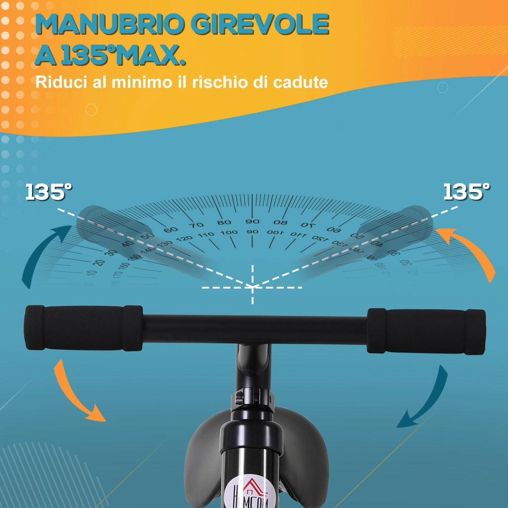 Bicicletta Pedagogica Evolutiva per Bambini da 2-5 Anni Sellino Regolabile in Metallo Nero