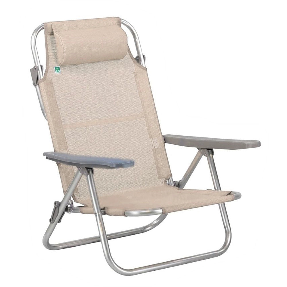 Trade Shop - Sedia Sdraio Spiaggina Pieghevole 5 Posizioni In Alluminio Textilene Con Braccioli Cuscino -