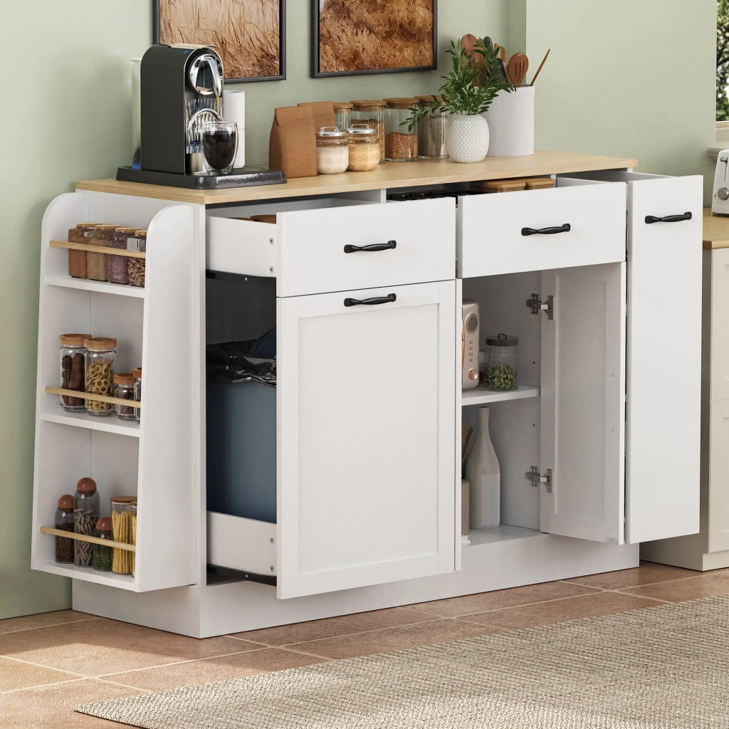 Credenza con ripiani aperti e vano rifiuti; per cucina e sala da pranzo; in MDF; bianco