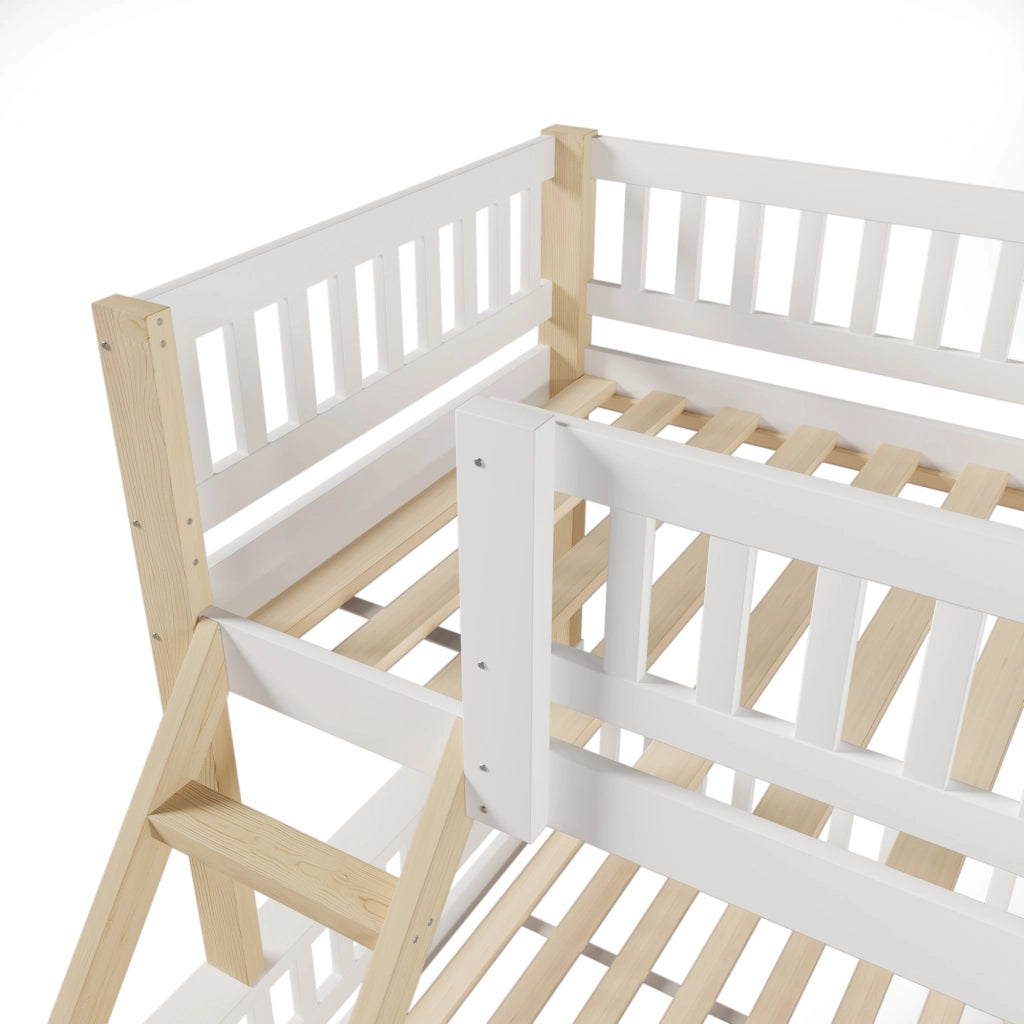LETTO A CASTELLO 90x200+140x200 cm in legno bianco e naturale, senza materasso