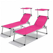 Prendisole Coppia Di Lettini Pieghevole Tettuccio Parasole Schienale Reclinabile Regolabile 6 Posizioni Struttura In Alluminio Sedia Sdraio Spiaggia Mare Giardino Piscina 187 x 59 x 29 Cm Rosa
