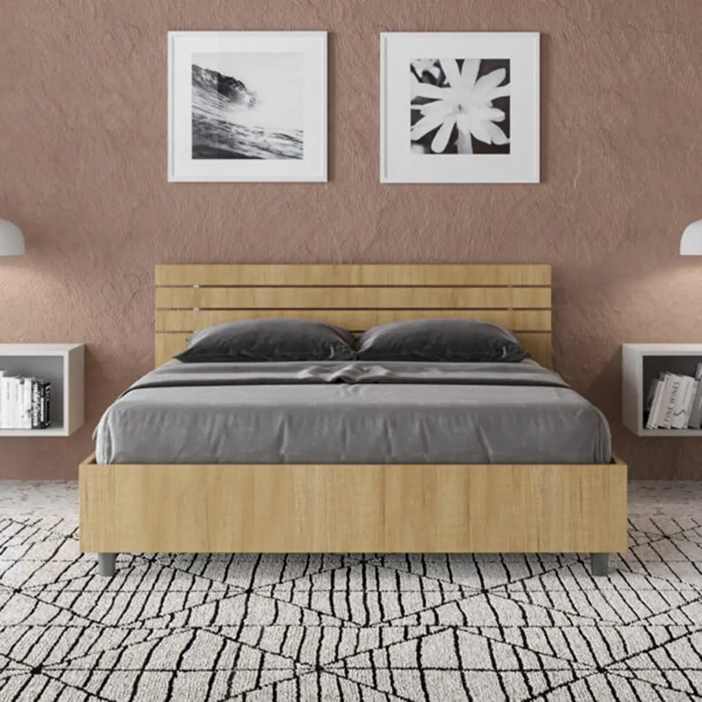 Letto matrimoniale francese con rete 140x200 testata inclinata con doghe quercia Ankel