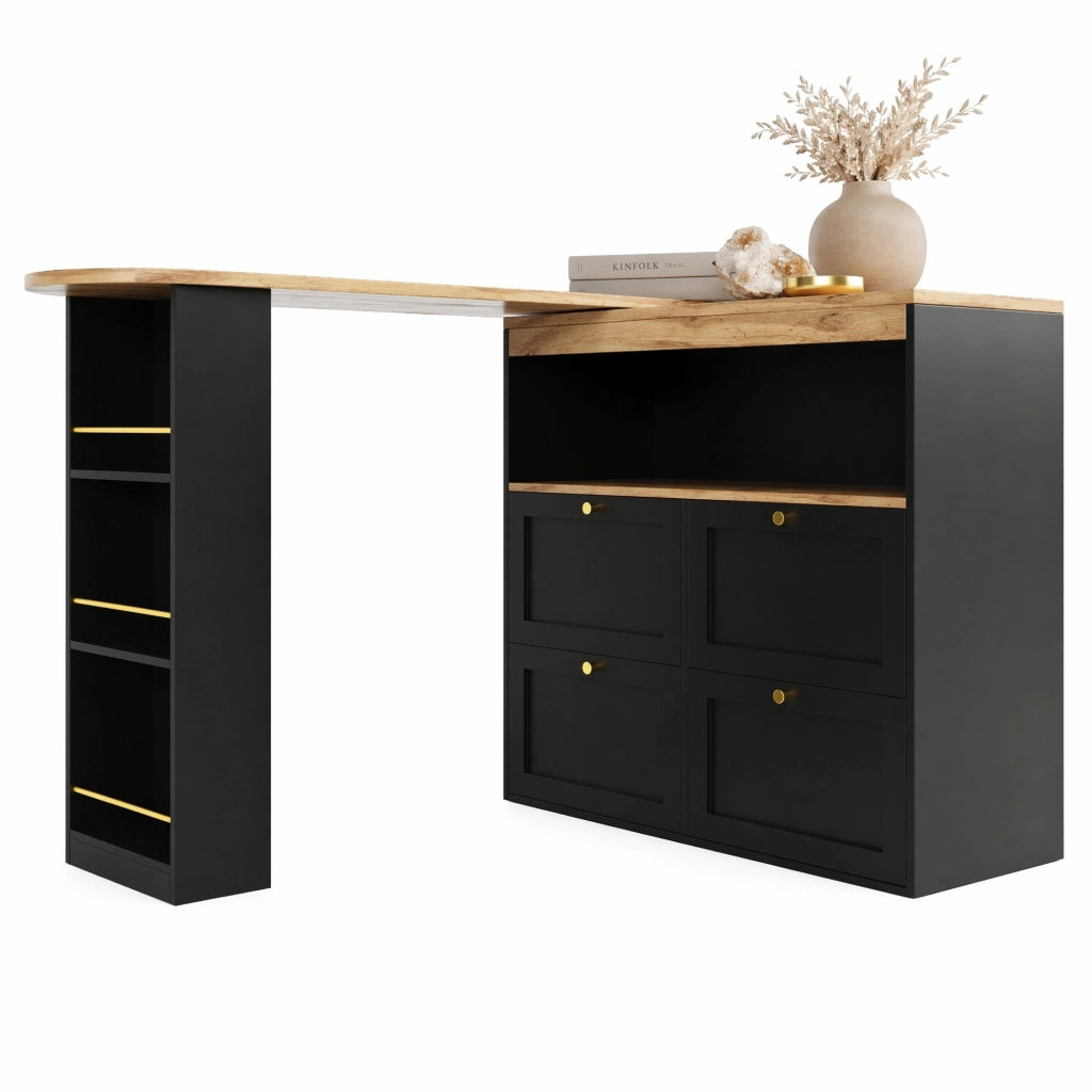 Mobile modulare nero in MDF con 4 cassetti e ripiano laterale girevole a 360°