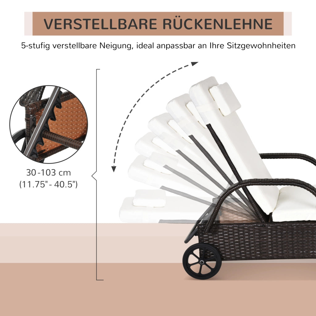 Lettino da giardino con schienale regolabile ¨C zephmum ¨C polyrattan marrone e crema 200x73x103 cm