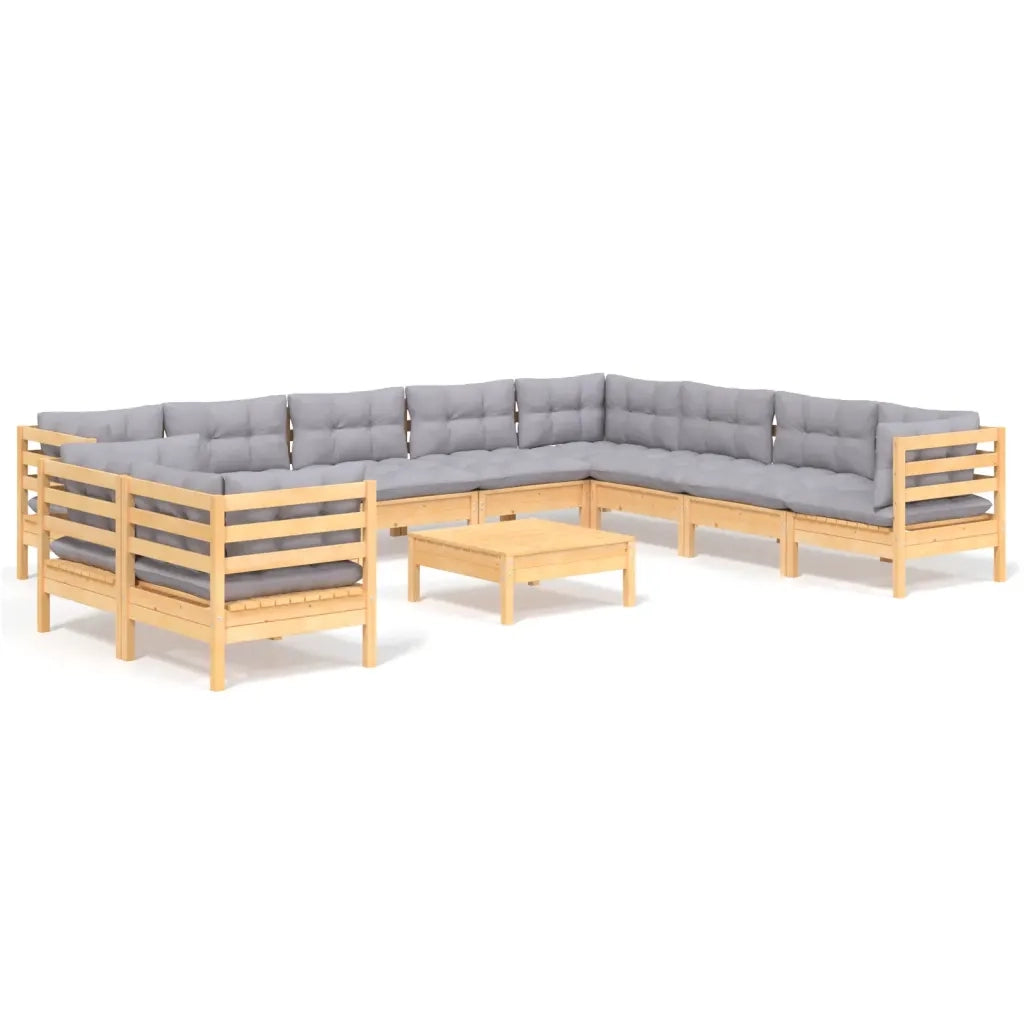 Set Divani da Giardino 11 pz con Cuscini Grigi Massello di Pino 3096916