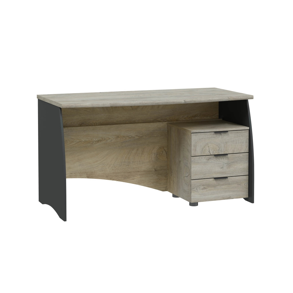 Scrittoio Con 3 Cassetti Scrivania Da Studio O Ufficio Mobile Desk Ideale Per Soggiorno E Sala Da Pranzo 136 X 74 X 67 Cm Grigio E Rovere