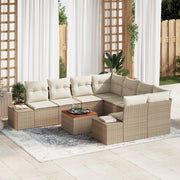 Set di Divani da Giardino da 9 Pezzi con Cuscini Beige in Polyrattan e Acacia