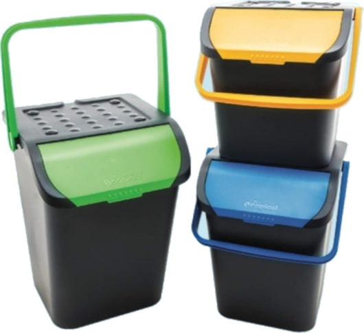 PATTUMIERA PER RACCOLTA DIFFERENZIATA SET 'ECOLOGIC TRIS' cm 38 x 36,5 x h.37 - 28 lt. (misura singolo secchio)  - ECOPLAST