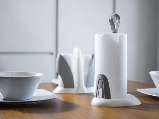 PORTAROTOLO 'UNICO' da Cucina in Plastica, Porta Scottex Carta Cucina, Colore Bianco Perla e Tortora, Made in ItalyECOPLAST