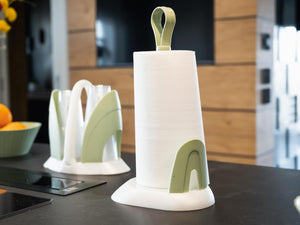 PORTAROTOLO 'UNICO'  da Cucina in Plastica, Porta Scottex Carta Cucina, Colore Bianco Perla e Verde, Made in Italy ECOPLAST