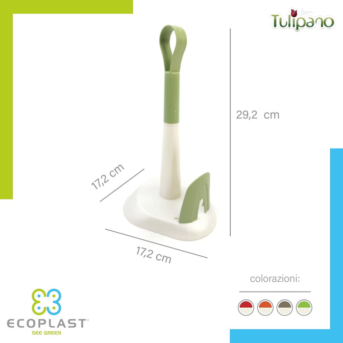 PORTAROTOLO 'UNICO'  da Cucina in Plastica, Porta Scottex Carta Cucina, Colore Bianco Perla e Verde, Made in Italy ECOPLAST