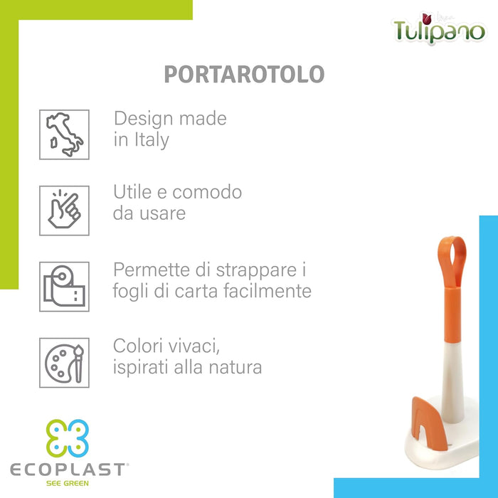 PORTAROTOLO 'UNICO'  da Cucina in Plastica, Porta Scottex Carta Cucina, Colore Bianco Perla e Verde, Made in Italy ECOPLAST