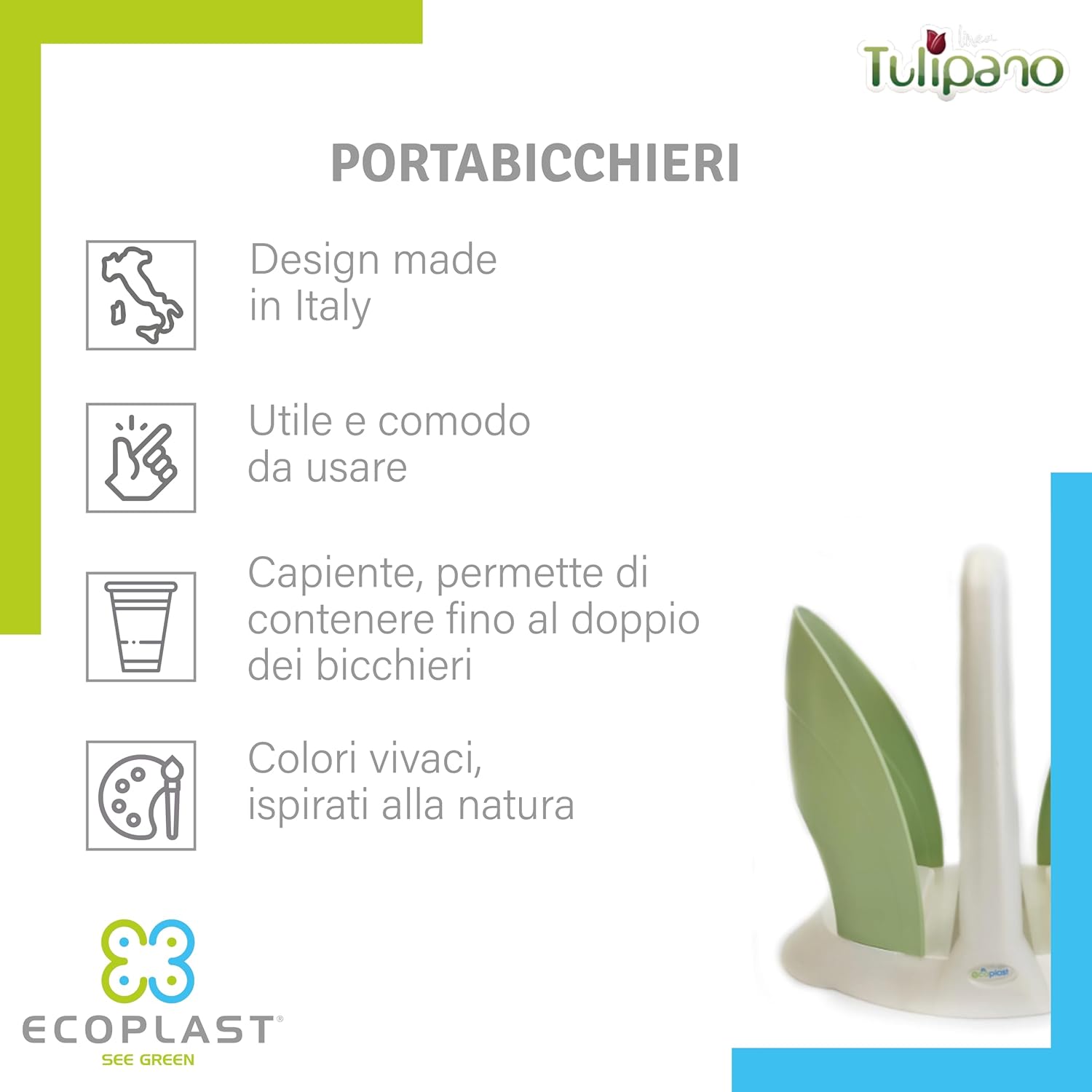 PORTABICCHIERI 'DUO' colore madreperla/verde scuro  - ECOPLAST