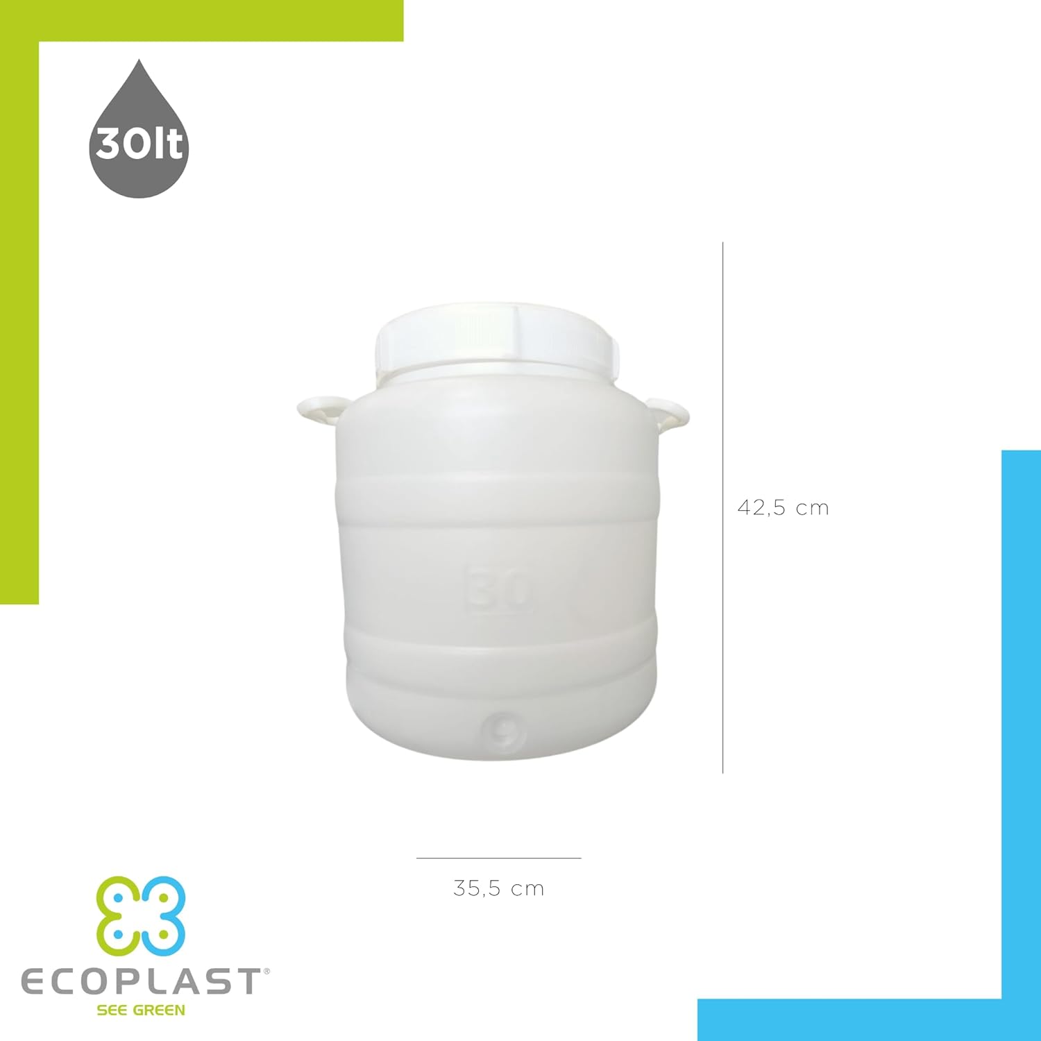 BIDONE FUSTO 'BOCCA LARGA' Lt. 30 PLASTICA 2 pezzi ECOPLAST