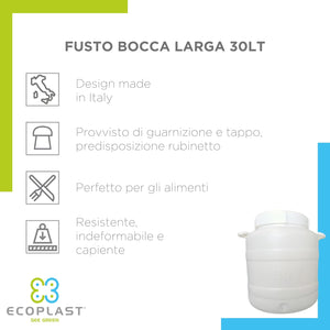 BIDONE FUSTO 'BOCCA LARGA' Lt. 30 PLASTICA 2 pezzi ECOPLAST