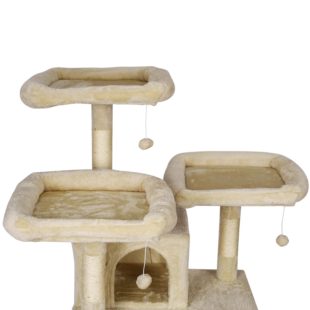Albero tiragraffi beige con motivo a zampe 172cm Con amache, cucce per gatti e palline