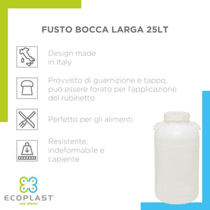 BIDONE FUSTO 'BOCCA LARGA' Lt. 25 plastica 4 pezzi ECOPLAST