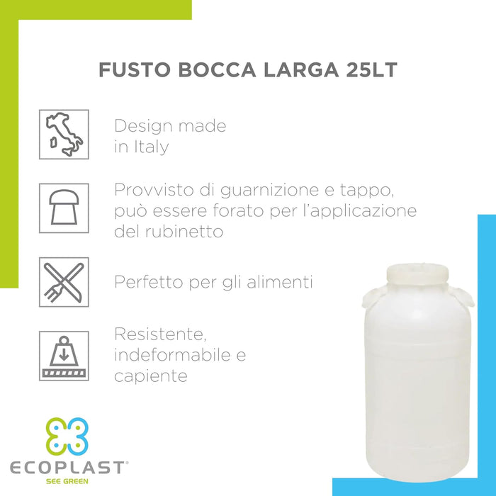 BIDONE FUSTO 'BOCCA LARGA' Lt. 25 plastica 4 pezzi ECOPLAST