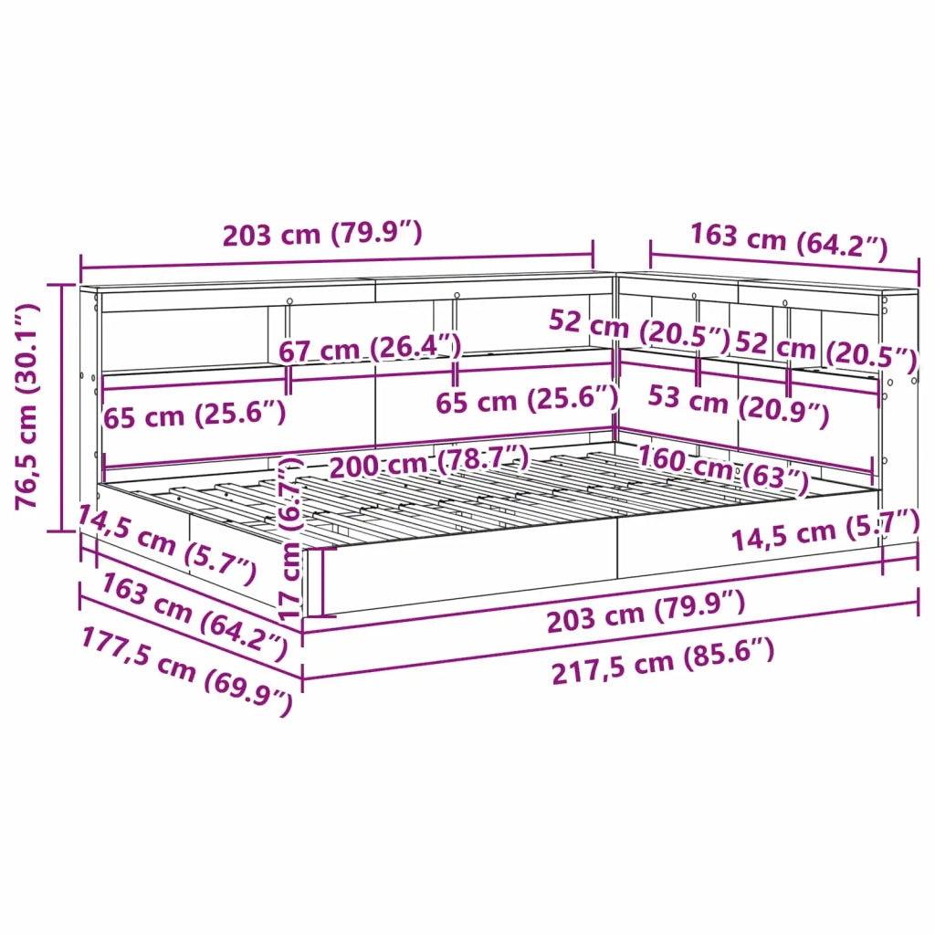 Letto Libreria Grigio cemento 160 x 200 cm Legno multistrato 3335741
