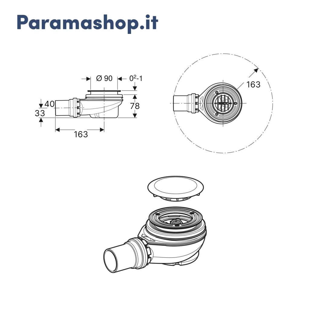 Geberit piletta di scarico per piatto doccia Ø 90 mm con tappo cromato chiusura idraulica 50 mm