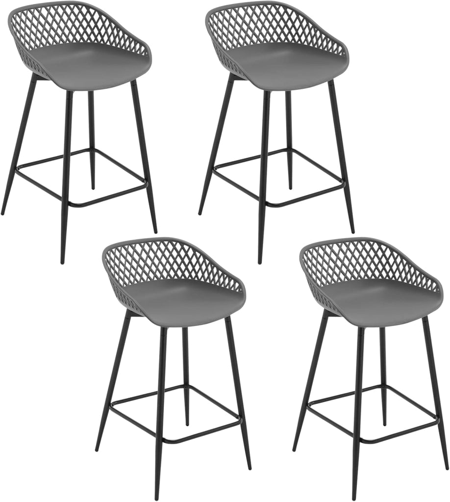Sgabelli da Bar Set di 4, Sgabelli da Bar per Colazione, Sgabelli da Cucina con Poggiapiedi e Schienale, Sgabelli Alto con Seduta in Plastica, Grigio, BH417gr-4