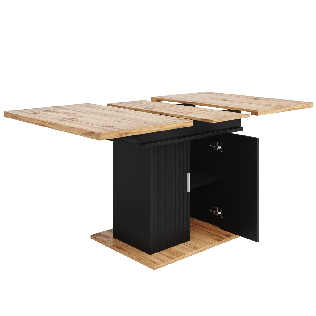 Tavolo allungabile con vano contenitore in MDF nero, piano estensibile e struttura stabile, 110-140 × 70 × 76 cm
