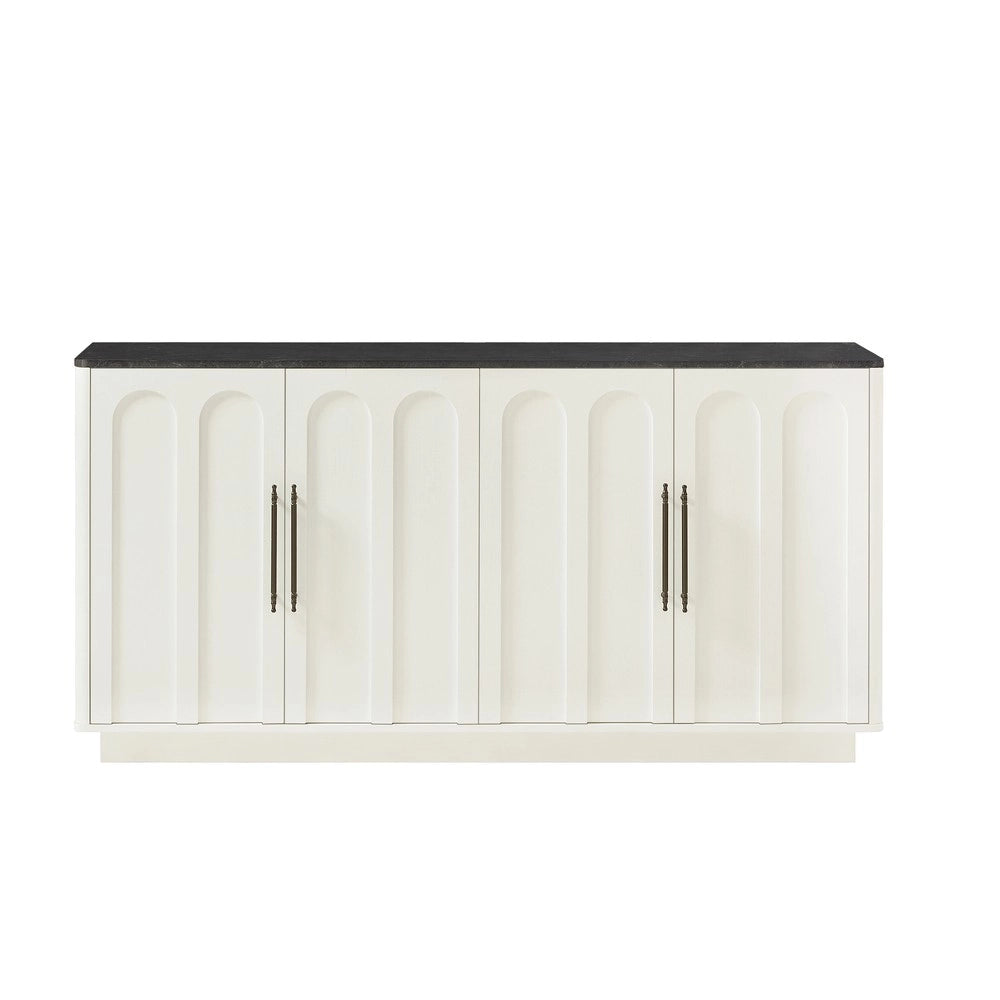 Credenza con 4 Ante e Cassetti ¨C MINIMAL ¨C Bianco e Nero, 160 cm, Soggiorno