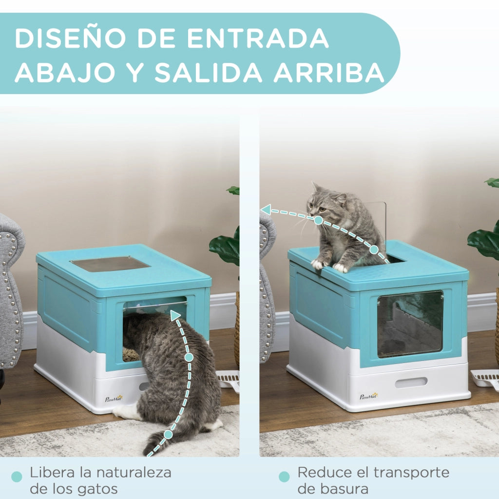 Arenero per Gatti Chiuso e Pieghevole con Cassetto Estraibile ¨C zephmum ¨C Blu 47.5x35.5x36.7 cm