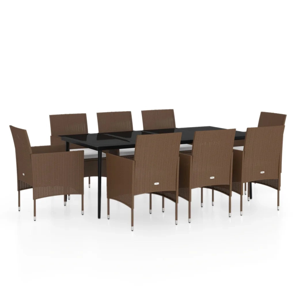 Set da Pranzo da Giardino con Cuscini 9 pz Marrone e Nero cod mxl 41906
