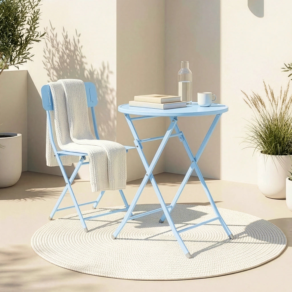 Tavolo Pieghevole Sande con Piano Rotondo - Azzurro [en.casa]