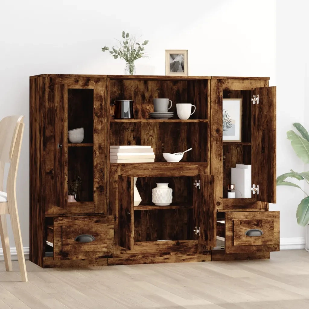 Credenze 3 pz Rovere Fumo in Legno Multistrato 3185316