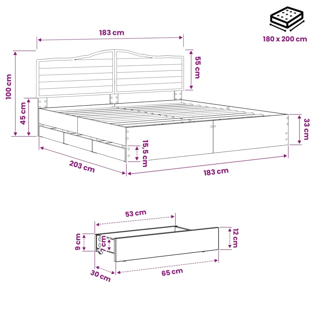 Bed Frame with Storage and Headboard Artisan Oak 180 x 200 cm 3445839