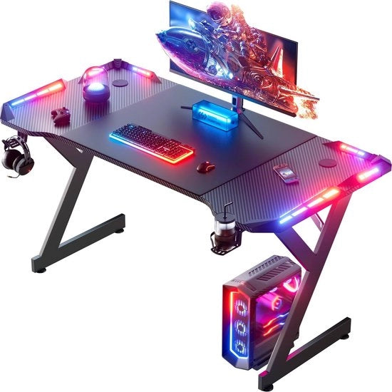 Scrivania Gamerica Ergonomica con Illuminazione LED - 120x60 cm, Progettata per Studio e Gioco