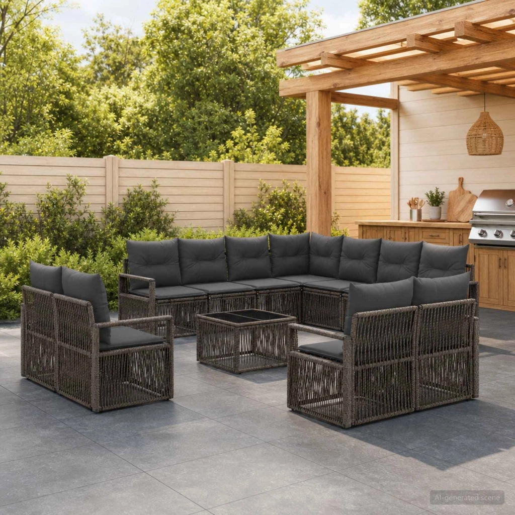 Set Divano da Giardino 12 pz Grigio polyrattan 3435884