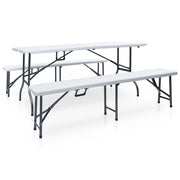 Tavolo da giardino pieghevole con 2 panche 180 cm acciaio e HDPE bianco 02_0018691