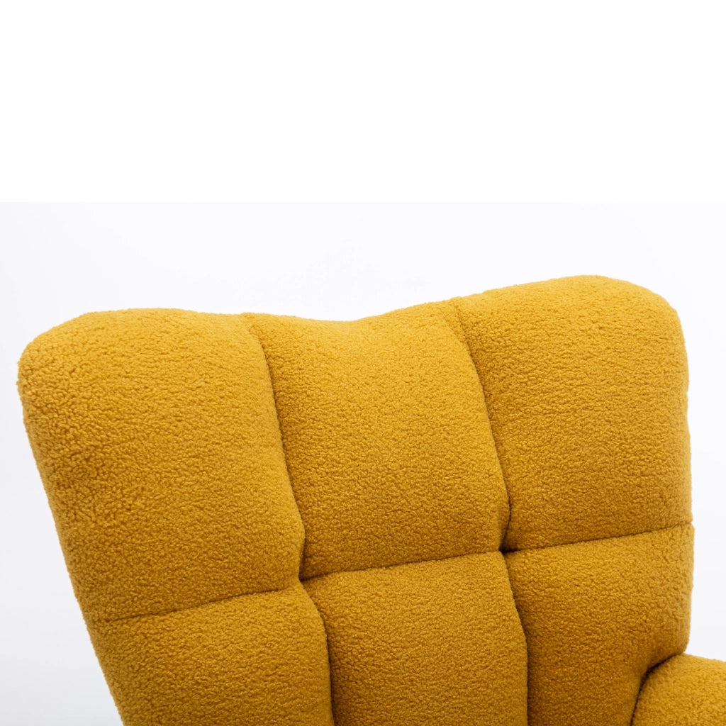 Poltrona Dondolo in Tessuto Boucl¨¦ Giallo ¨C MINIMAL ¨C Reclinabile, Imbottita, Soggiorno