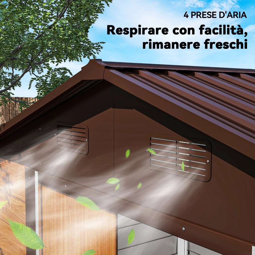 Casetta da Giardino ¨C Zephmum ¨C Acciaio Effetto Legno Marrone 236x196x208 cm