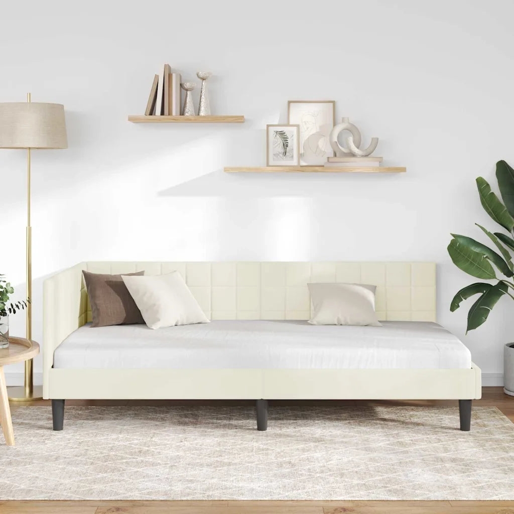 Cornice del letto ad angolo Crema 90 cm x 200 cm Velluto
