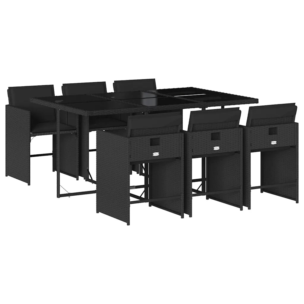 Set da Pranzo da Giardino 7 pz Nero con Cuscini in Polyrattan 3211087