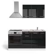 Vicco Cucina monoblocco Nero lucido/bianco 160 cm con colonna forno senza piano di lavoro