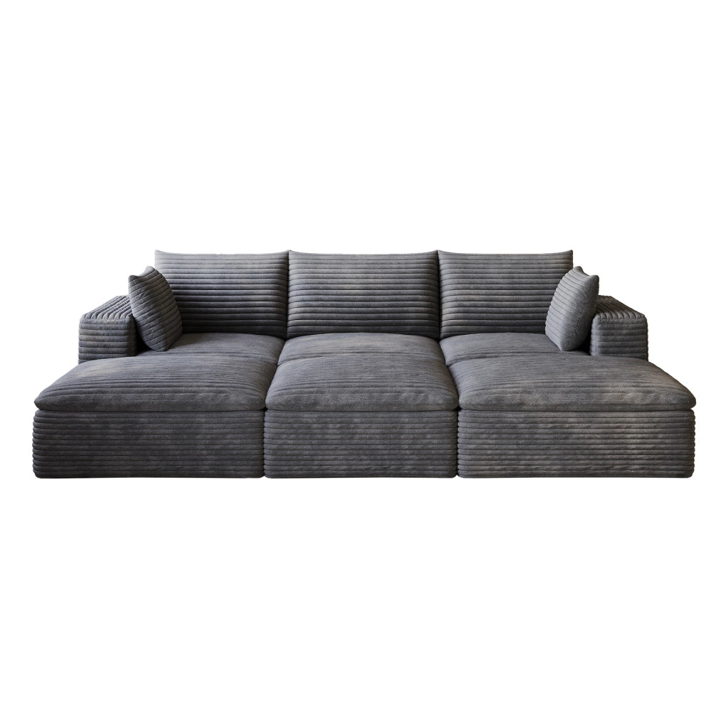 Divano Cloud 260cm in Tessuto Velluto a Coste ¨C MINIMAL ¨C Grigio Scuro, Imbottito, Senza Montaggio