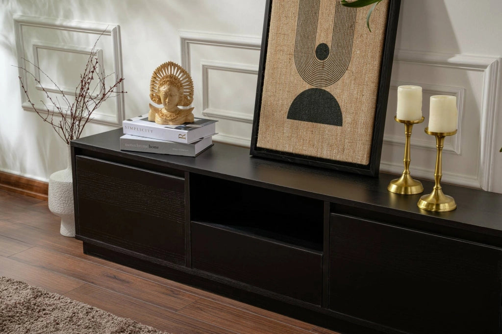 Mobile porta TV Morrigan, Credenza da soggiorno, Armadio basso per TV, Base parete attrezzata, 160x30 h42 cm, Nero