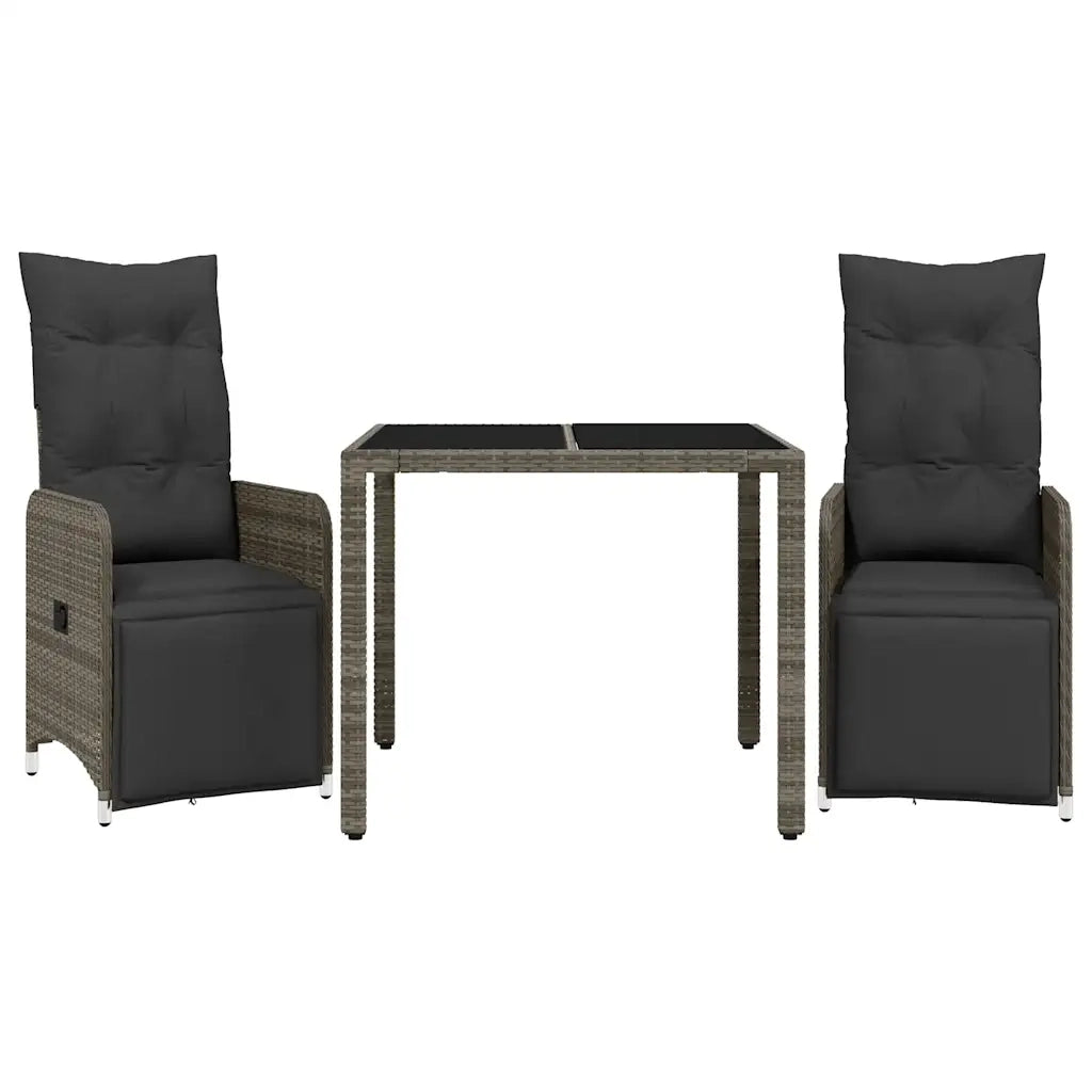Set BistrÃ² da Giardino 3 pz con Cuscini in Polyrattan Grigio