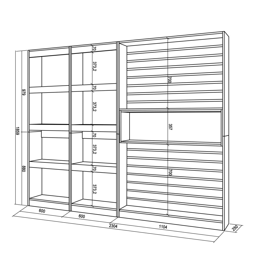 Libreria scaffale, 230x25x186cm, Soggiorno, Ufficio, Per libri, colore Rovere e nero RF2425