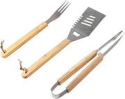 Set di griglia 3 - spatola di griglia forchetta di carne - acciaio inossidabile - accessori barbecue - manico di legno - ventilatori di griglia - cucina all'aperto attrezzi bbq